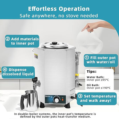 Hehinton 3-in-1 Professional Double Boiler Melting Pot, 8.3Qt 1500W All Stainless Steel Melter for Chocolate, Candle Wax Soap Making | Fast Even Heating Melting & Keeping Warm