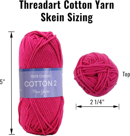 Threadart Crochet Pure Cotton Size 2 Yarn Set | Gemstone Colors | Pack of 6 Skeins Each 50 Grams | Fine #2 Yarn | 165 yds per Skein