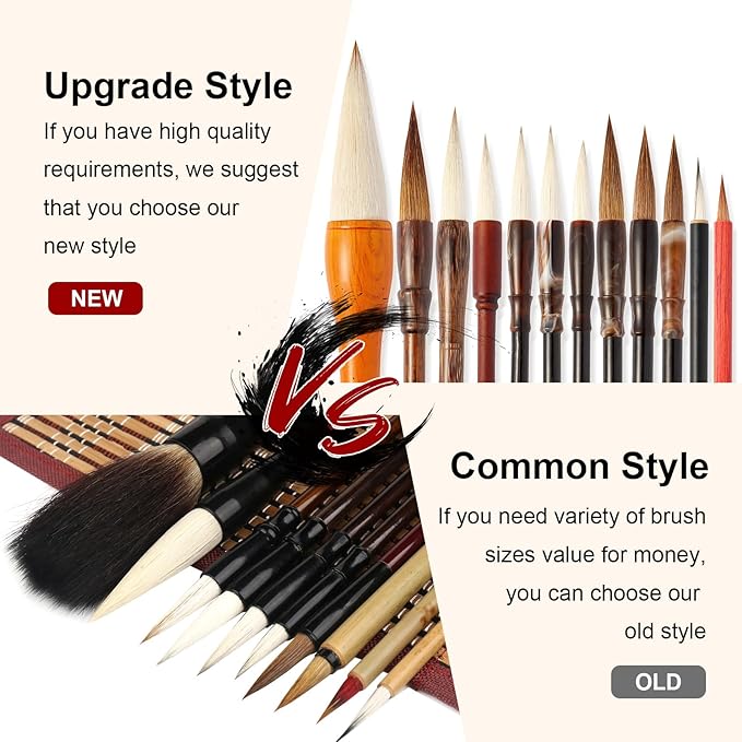 Corciosy 10PCS Chinese Calligraphy Brush Set, Writing Brush with Bamboo Storage Scoll, Japanese or Chinese Kanji Sumi-E Drawing Watercolor Brush