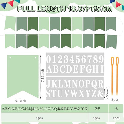 Mooliwe 171 Pcs DIY Custom Banner Kit Make Your Own Customizable Sign for Birthday Wedding Party Decoration Include 20 Paper Pennant 148 Letters and Numbers 1 Rope 2 Threading Device(Green)