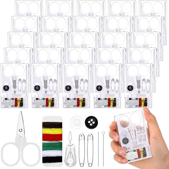 Knitgrip 25 Boxes Mini Travel Sewing Kit Quick Fix Sewing Kits Bulk Basic Portable Pre Threaded Needle Emergency Repair Tool for Christmas Gifts Beginner Traveler Home Hotel (White)