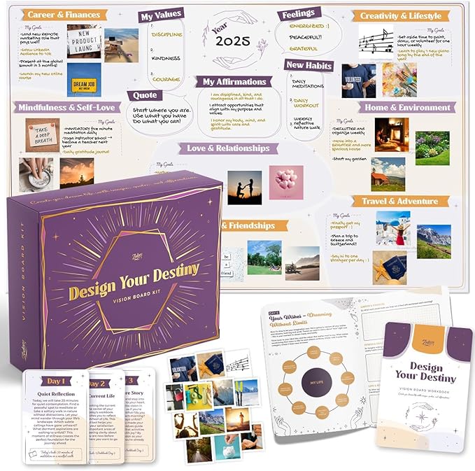 ZEDORA Vision Board Kit - Guided Workbook, 160 Picture Cards, Affirmation Cards & More. Design Your Destiny with Our 24-Day Journey | Great Gift for Women | Vision Board Supplies Included