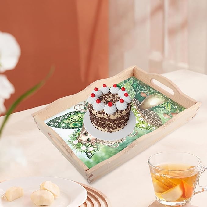 JISHSHAY Elf Fairy Diamond Art Serving Tray Diamond Painting Food Tray Gem Art Serving Platter Gem Painting Mosaic Kits for Adults DIY Kits for Adults, with Wood Handle 20×30cm/7.87×11.81in
