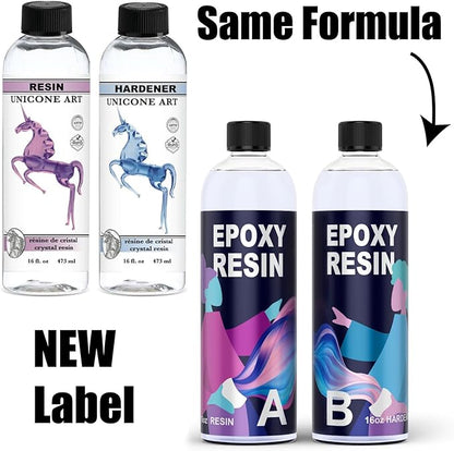 Epoxy Resin Craft Kit 32 Oz - Clear, Non-Toxic, UV Resistant, High Gloss, Odor-Free - Includes 16 Oz Resin & Hardener - Ideal for Art & Craft Projects