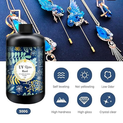 OSBANG Crystal Clear Hard UV Resin Upgraded Formula Ultraviolet Fast Curing for Jewelry Making Craft Decoration, Hard Transparent Glue Solar Cure Sunlight Activated Resin (500g)