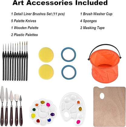 140-Piece All-in-One Painting Kit with Tabletop Wood Easel Box, 72-Color Acrylic Watercolor Oil Paint Set, Canvases, 41 Paintbrushes & Art Supplies for Adults, Artists & Beginners