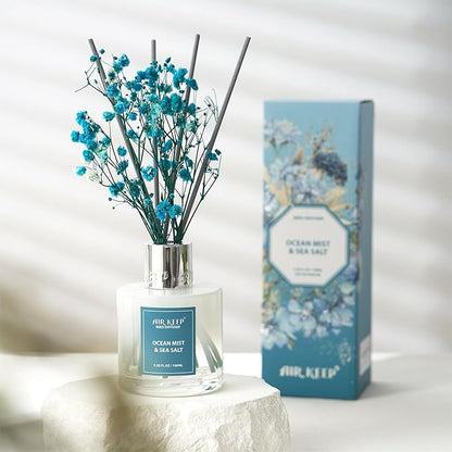 Airkeep Reed Diffuser Set,3.38 fl oz (100 ml) - Ocean Mist&Sea Salt Oil Diffusers with 8 Reed Sticks,Home Fragrance Reed Diffuser for Bathroom Shelf Decor
