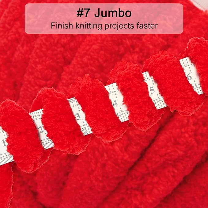 ERLYEEN Chenille Chunky Yarn Super Bulky Soft Thick Fluffy Jumbo Giant Washable Polyester Big Yarn DIY for Arm Knit Blanket Cushion Bed Sofa Home Decor,Red,0.55LB