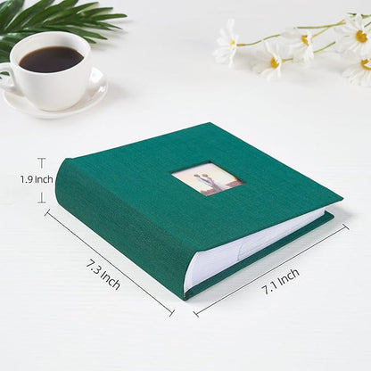 Mublalbum Small 4x6 Photo Album Linen Cover with Memo Areas Photobook Pictures Book Holds Vertical Pockets for Wedding Family Baby and Vacation (Dark Green)