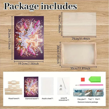 DoxQcs DIY Diamond Art Wooden Tray Kit Easter Food Tray with Handle Diamond Painted Table Decoration Tray for Breakfast Bar Dinner Table Diamond Art Painting for Beginners-#14-Glowing Cross