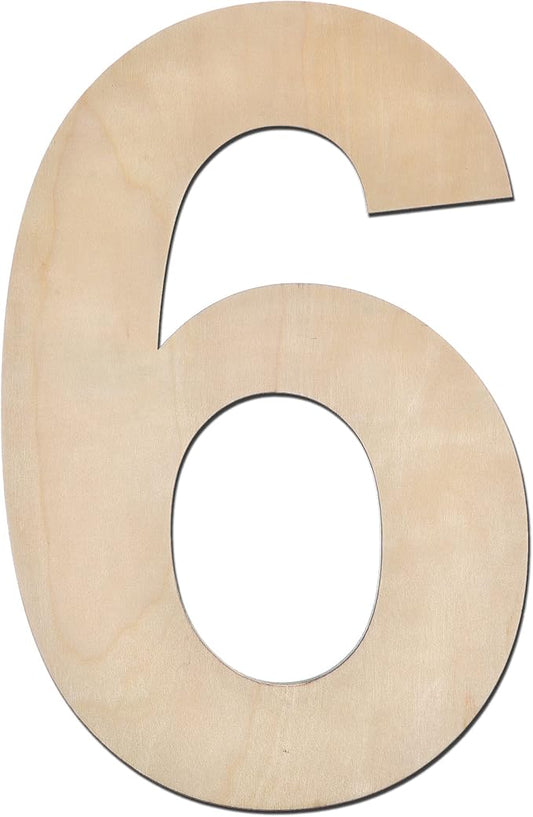 12 Inch Wooden Number 6, 1/4 Inch Thick Large Unfinished Wood Number for Home Wall Decor, DIY Crafts