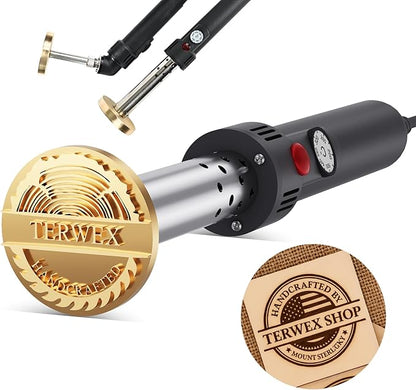 Terwex Custom Electric Branding Iron For Wood, Black Temperature-Controlled Wood Branding Iron Personalized Metal Stamp, Logo Branding Irons Letter Stamp for Leather Food, Woodworking Tools DIY Gifts
