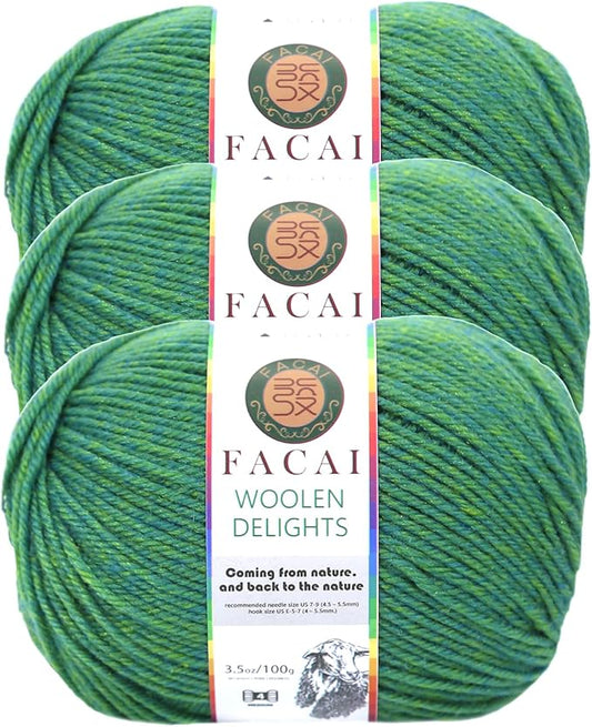 Facai Blend Merino Wool Yarn for Knitting - Worsted Weight,197yds (3.5oz) Ball, Ideal for Sweaters, Scarves, and Accessories (3, Grass Green)