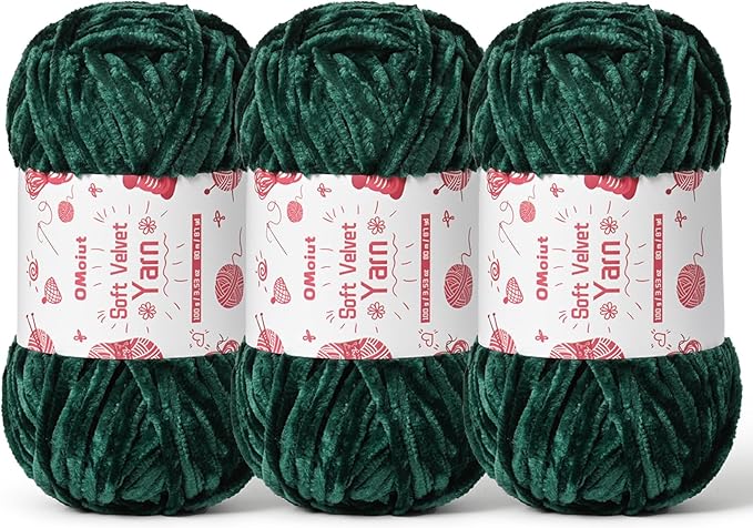 3x100g Fluffy Velvet Chenille Yarn for Crocheting and Knitting, 3x87.4yd Baby Yarn for Crocheting Soft, Crochet Chunky Yarns Amigurumi Yarns (Army Green)