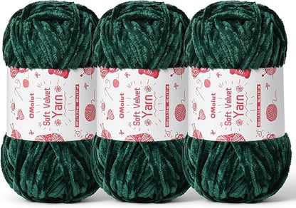 3x100g Fluffy Velvet Chenille Yarn for Crocheting and Knitting, 3x87.4yd Baby Yarn for Crocheting Soft, Crochet Chunky Yarns Amigurumi Yarns (Army Green)