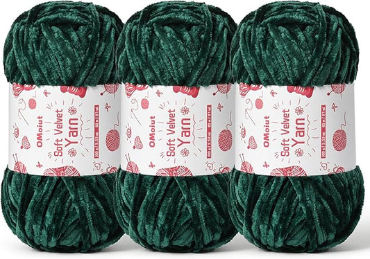 3x100g Fluffy Velvet Chenille Yarn for Crocheting and Knitting, 3x87.4yd Baby Yarn for Crocheting Soft, Crochet Chunky Yarns Amigurumi Yarns (Army Green)