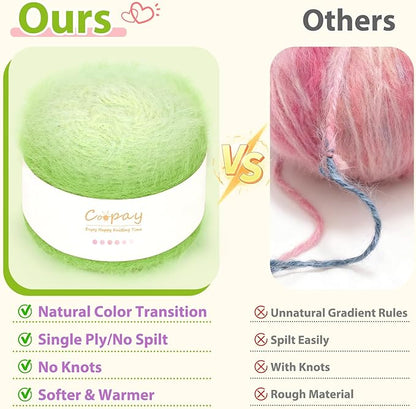 Coopay Ombre Yarn for Crocheting and Knitting - 4 Pack Dual Gradient Yarn Cake with Plush of 100g/3.52oz - 190m/207yds - 38% Wool, 40% Nylon, 22% Acrylic for Sweaters, Hats, Scarves (Cyan Duckweed)