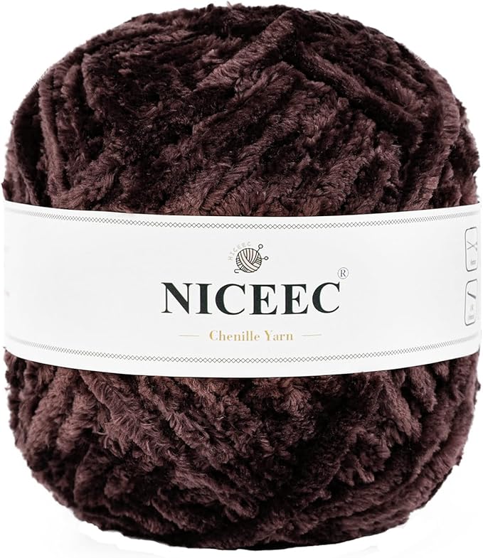 NICEEC 300g Soft Chenille Yarn Blanket Velvet Yarn for Knitting, Crochet, Weaving DIY Craft Total Length 150m (164yds)_Coffee