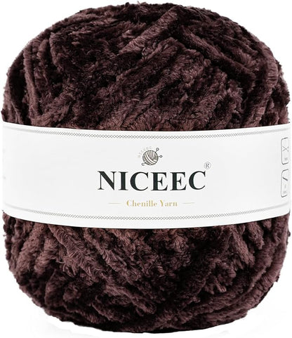 NICEEC 300g Soft Chenille Yarn Blanket Velvet Yarn for Knitting, Crochet, Weaving DIY Craft Total Length 150m (164yds)_Coffee
