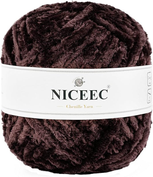 NICEEC 300g Soft Chenille Yarn Blanket Velvet Yarn for Knitting, Crochet, Weaving DIY Craft Total Length 150m (164yds)_Coffee