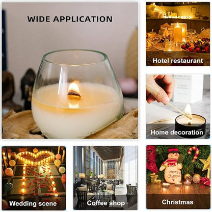Ziosxin 50 Pieces Thicken Smokeless Cherry Wood Candle Wicks - Long Lasting Flame - Easily Burn(Without Base and Glue Point), Candle Wick H*W*D(5.1"*0.5"*0.04"/13 * 1.3 * 0.12cm)