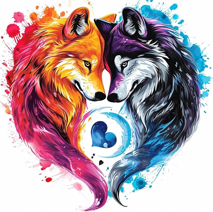 Moohue Stamped Cross Stitch Kits for Adults Animals Love Wolves 14CT Pre Printed Cross Stitch Kits for Beginners (Animals Love Wolves)