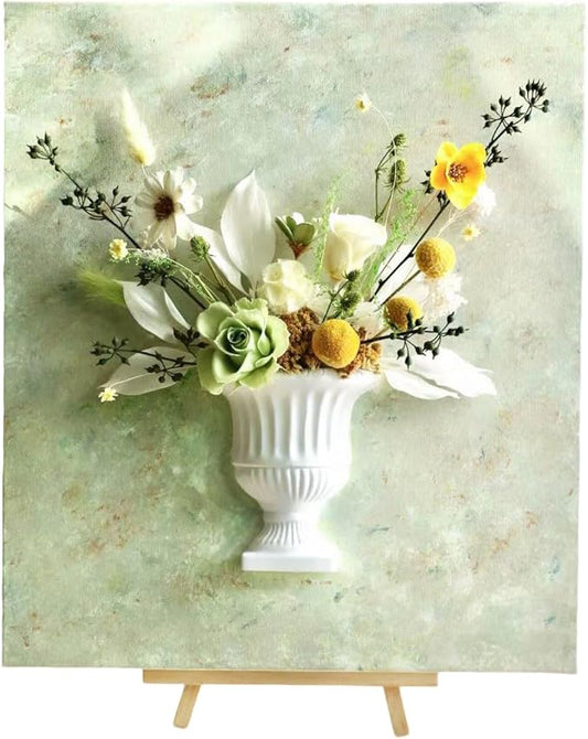Artistic Oil Painting & Plaster Vase Set - DIY Dried Flower Holder, Separated Components for Easy Assembly, Decorative Wall Art & Textured Vase for Living Room, Bedroom, Office Home Table Decor (F)