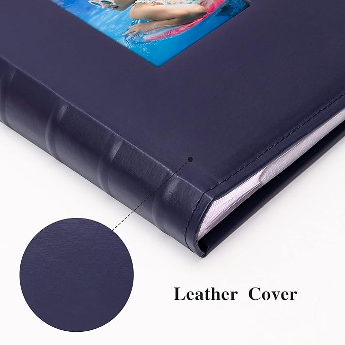 Vienrose Photo Album 4x6 300 Photos with Memo Area Leather Cover Large Capacity Slip-in Pictures Book for Wedding Baby Vacation, Blue