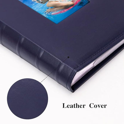 Vienrose Photo Album 4x6 300 Photos with Memo Area Leather Cover Large Capacity Slip-in Pictures Book for Wedding Baby Vacation, Blue