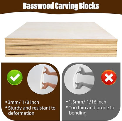 12 Pack Basswood Sheets 1/8, 3mm Basswood for Laser Cutting, Wood for Crafts 12x12 in, Suitable for Handmade, Painting, Charcoal Art and DIY Projects