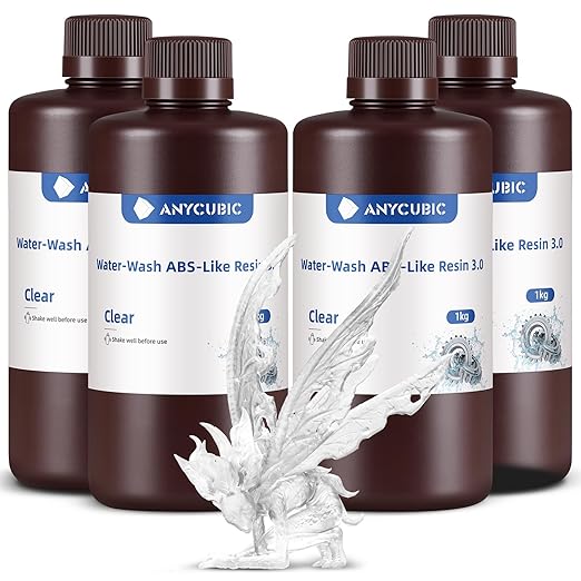 ANYCUBIC Water Washable ABS-Like Resin 3.0 Bundle, 3D Printer Resin, High Toughness and High Precision, Easy to Post-Process, Low Odor, Wide Compatibility for All LCD 3D Printers (Clear, 4kg)