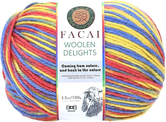 Facai Blend Merino Wool Yarn for Knitting - Worsted Weight,197yds (3.5oz) Ball, Ideal for Sweaters, Scarves, and Accessories (1, Red Yellow Blue)