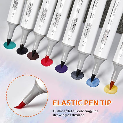 Liulich 10Pcs Alcohol Markers Pure Color Series,Dual Tip Soft Art Solid Color Markers Set for Adults Beginner Drawing Sketching (Colorless Blender)