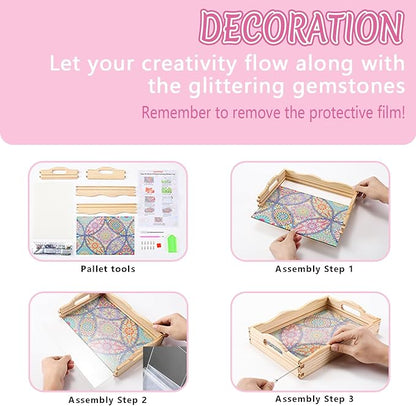 DOTSOPS DIY Diamond Painting Serving Tray with Handle for Adults 5D Diamond Art Kits for Beginners Full Drill Diamond Dots Gem Arts and Crafts Special Shape Living Room 10 x 14 Inches Mandala