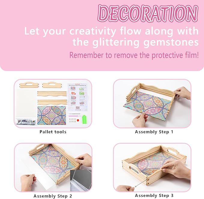 DOTSOPS 5D Diamond Painting Wooden Serving Tray with Handle for Adults DIY Diamond Art Kits for Beginners Full Drill Diamond Dots Gem Arts and Crafts Special Shape 7.8x11.8 Inches Mandala