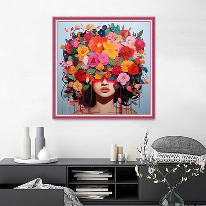 Joyhoor Cross Stitch Kits for Beginners Stamped Cross-Stitch Supplies Needlework preprint Embroidery Kits for Adults DIY Needlepoint Kits Embroidery Patterns 11CT-Colorful Flower Girl 18.x18 inch