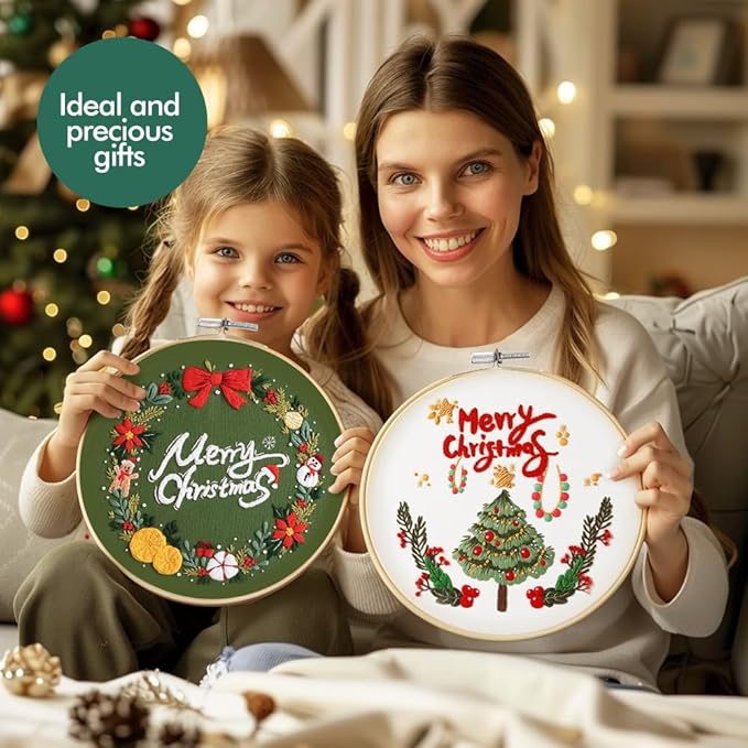 Christmas Embroidery Kits: 3 Pack Cross Stitch Kit for Beginners Adults, DIY Ornaments Craft Kit with All Tools & Instructions, Stamped Hand Embroidery Starter Kit for Holiday Crafts & Xmas Home Decor