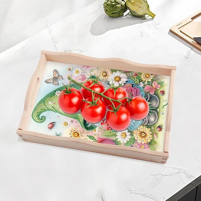 JISHSHAY Diamond Art Serving Tray Diamond Painting Food Tray Gem Art Serving Platter Gem Painting Mosaic Kits for Adults DIY Kits for Adults, with Wood Handle 20×30cm/7.87×11.81in, Gnome