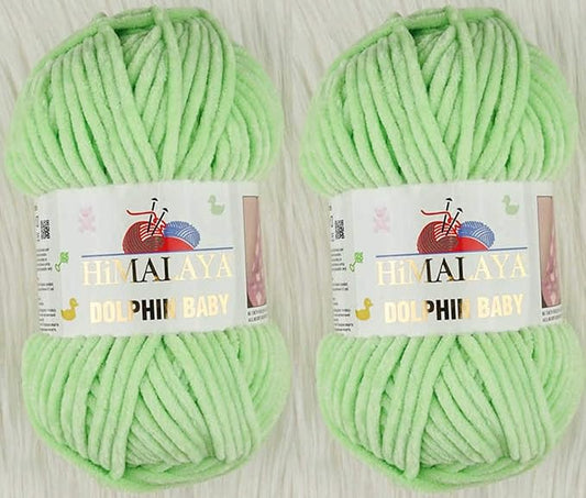 2 Skein/Pack Himalaya Dolphin Baby Chenille Yarn, Each Ball 100 gr (3.5 oz), 120 m (132 Yards), 100% Polyester, Super Bulky Baby Blanket Velvet Amigurumi Yarn, 80350 - Light Green