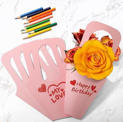 Cyblinia Flower Bouquet Bags with Handle - 20 Pcs Paper Flower Gift Bags for Valentine's Day, Wedding Party & Home Decoration
