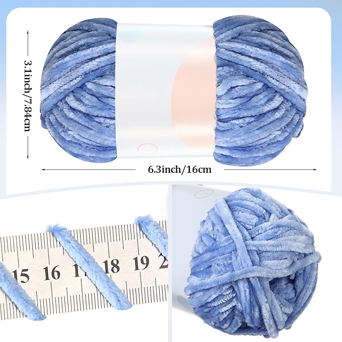 Xinnun 12 Skeins 1116 Yards Chenille Velvet Soft Thick Plush Yarn Bulk for Crocheting Knitting Blanket DIY Weaving Craft, 6mm, 3.5 Oz/Skein(Blue Series)