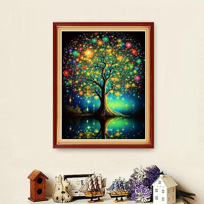 Dooxvey Cross Stitch Kits for Adults Stamped Full Range of Embroidery Starter Kits for Beginners 11CT Printed Cross Stitch Patterns Needlepoint Kits Stamped Crossstitching-Noctilucent Tree 16x20 inch