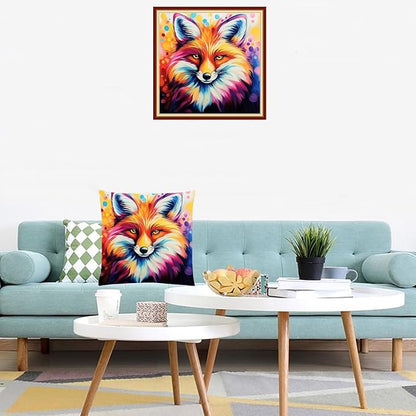 Lovxvouy Pillow Cross Stitch Kits for Adults Beginners-Preprinted Needlepoint Kit Stamped Crossstitching Kits 11CT Cross-Stitch Kit Stitches Kit Embroidery Kits-Colorful Fox 18x18 inchs