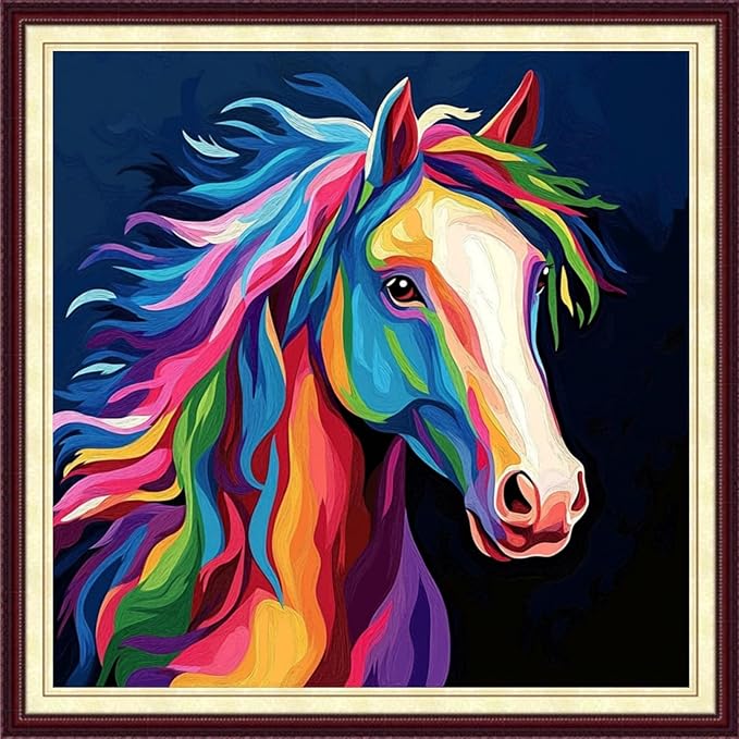 DMCCRAFT Stamped Cross Stitch Kits for Adults 11CT Printed Cross-Stitch Patterns Embroidery Kits Easy Cross Stitching Needlepoint Kits&Colorful Steed 18x18 inch