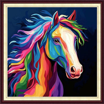 DMCCRAFT Stamped Cross Stitch Kits for Adults 11CT Printed Cross-Stitch Patterns Embroidery Kits Easy Cross Stitching Needlepoint Kits&Colorful Steed 18x18 inch