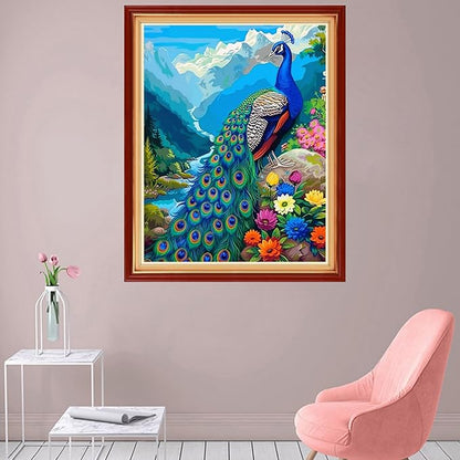 Foxhool Stamped Cross Stitch Kits,11CT Printed Cross Stitch Pattern Full Embroidery Kits for Beginner Needlepoint Kits-Peacock Scenery 16x20 inch