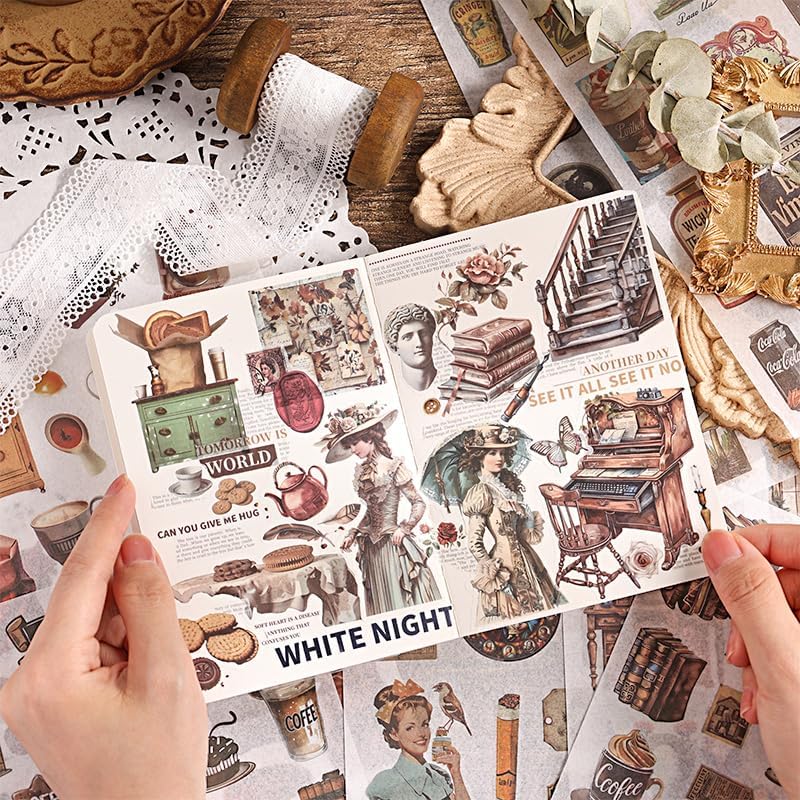 Large 24 Sheets Pre-Cut Journal Sticker Book for Junk Journal Supplies, 452pcs Vintage Washi Stickers for Journaling, Scrapbooking, Collage Materials, Bujo, Planners, Art Crafts - Image 4