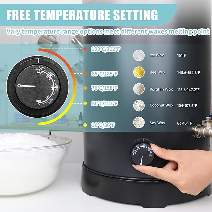 TOAUTO 30Lbs Commercial Wax Melter for Candle Making Large Electric Wax Melting Pot for Candle Making Business with Temperature Control & Quick Pour Spout