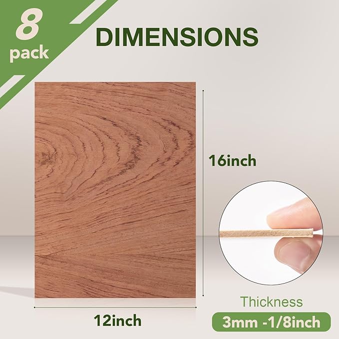 ROBOTIME 8-Pack Bubinga Plywood - 12 x 16 x 1/8 Inch Laser Engraving Blanks - 3mm Wood for Laser Cutting - Unfinished Wood for Crafts