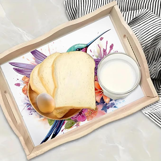 SHLUHA Diamond Art Kits for Adults Wooden Serving Trays with Handle Food Tray for Breakfast Home Decor Gift(TT018)